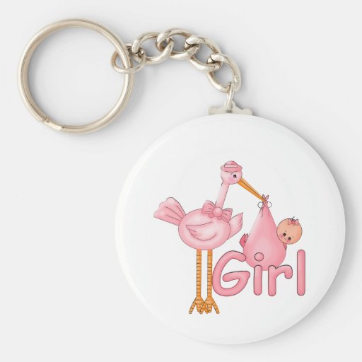 Pink Stork Baby Girl Key Chain