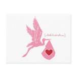 Pink Stork Baby Shower Invitation Postcard