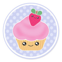 Pink Strawberry Kawaii Cupcake Stickers