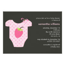 Pink Strawberry Outfit Girl Baby Shower Custom Invitations