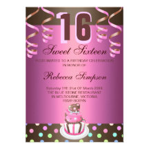 Pink Streamers & Cake Sweet 16 Birthday Invitation