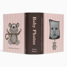 Pink Stripe Baby Photo Album with Monkey Binders