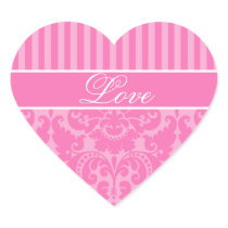 Pink Striped Damask Love Sticker