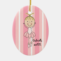 Pink Striped in Pink Ballerina Christmas Ornament