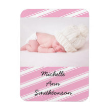 Pink Stripes New Baby Announcement Magnet Pattern