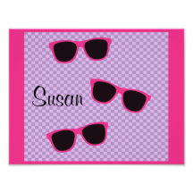 Pink Sunglasses and Purple Chequered Background Photo Print