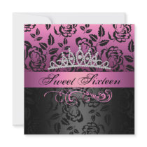 Pink Sweet 16 Princess Tiara Birthday Invitation