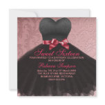 Pink Sweet Sixteen Black Dress Birthday Invitation
