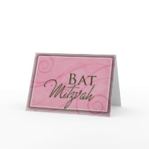 Pink swirl Bat Mitzvah Design Greeting Cards