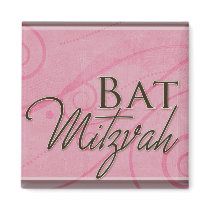 Pink swirl Bat Mitzvah Design Fridge Magnet