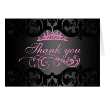 Pink Swirl Damask Thank You Card