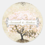 Pink Swirl Heart Leaf Tree Wedding Seal Round Stickers
