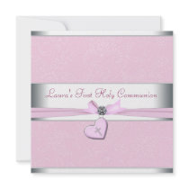 Pink Swirl Heart Pink Cross First Communion