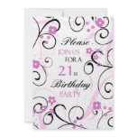 Pink Swirls 21st Birthday Party Invitation Card