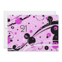Pink Swirls 21st Birthday Party Invitation Cards