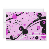 Pink Swirls 25th Birthday Party Invitation Cards