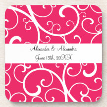 Pink swirls wedding favours coasters