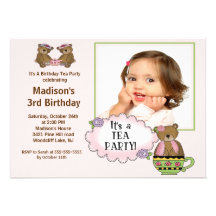 Pink Tea Party Photo Birthday Party Invitation