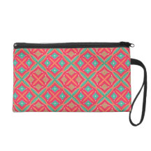 Pink Teal Geometric Pattern Wristlet Clutch