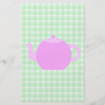 Pink Teapot Design on Green Check. Personalized Flyer