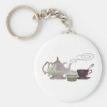 Pink Teapot, Teacup and Cupcake Art Keychains