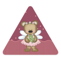 Pink Teddy Bear Fairy Princess Triangle Stickers