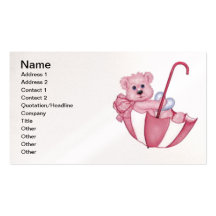 Pink Teddy Bear in Umbrella business cards
