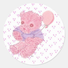 Pink Teddy Bear Round Stickers