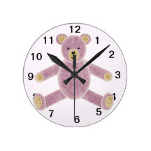Pink Teddy Bear Wall Clock For Girls