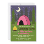 Pink Tent Camping Birthday Party Invitation