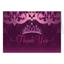 Pink Tiara & Damask Thank You card