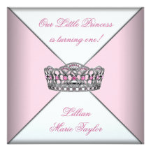 Pink Tiara Little Princess First Birthday Party Personalized Invitation
