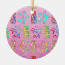 Pink Tie Die Honu And Tiki Mask Ornaments