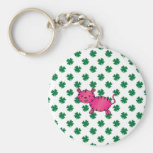 Pink tiger green shamrocks keychain