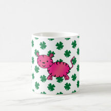 Pink tiger green shamrocks mug