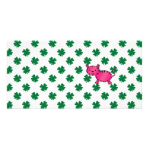 Pink tiger green shamrocks personalized photo card