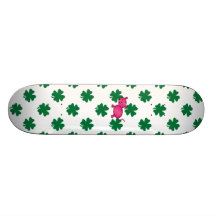 Pink tiger green shamrocks skateboard deck