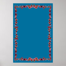 Pink Tree Bells Border on Blue Background Poster