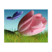 Pink Tulip Purple Butterfly Spring Post Card