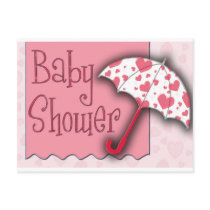 PInk Umbrella Baby Shower Post Card
