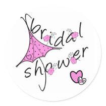Pink Umbrella Bridal Shower Round Stickers
