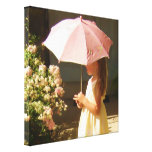 Pink Umbrella Girl Stretched Canvas Print