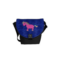 Pink unicorn blue roses courier bags