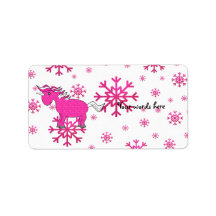 Pink unicorn pink snowflakes address label