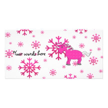 Pink unicorn pink snowflakes customized photo card
