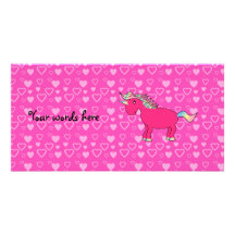 Pink unicorn valentine hearts photo cards