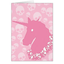 Pink Unicorn with Skulls Card