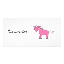 Pink unicorn with white stars photo card template