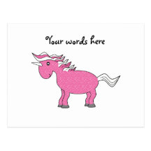Pink unicorn with white stars postcard