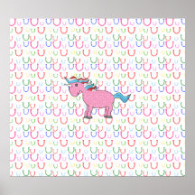 Pink unicorn with white stars posters